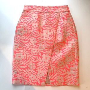 J Crew Pencil Skirt Floral Neon Asymmetrical 0